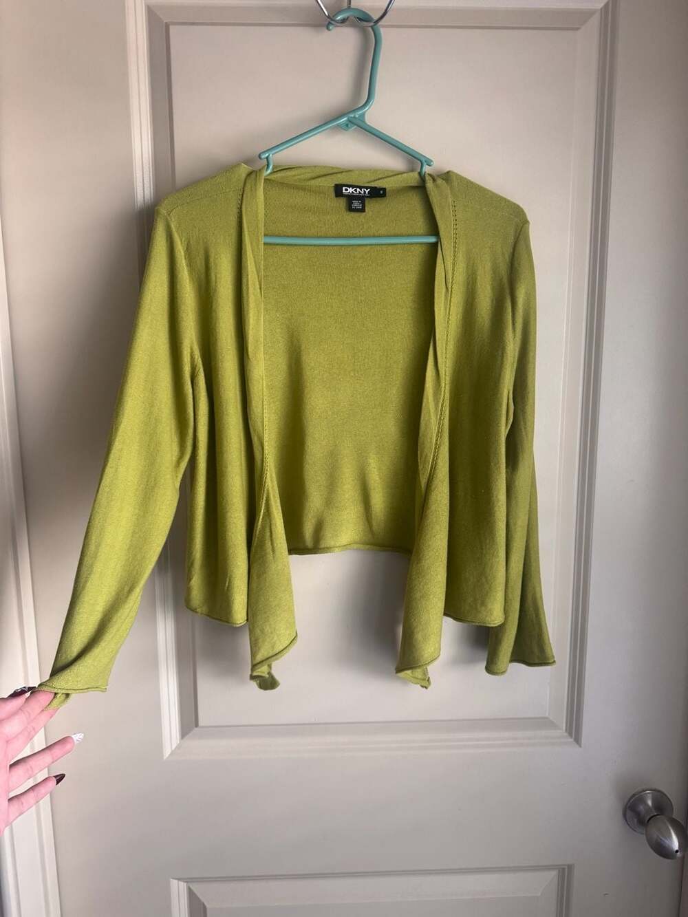 DKNY Donna Karan New York Silk Cashmere Open Front Cardigan Lime Green Size M